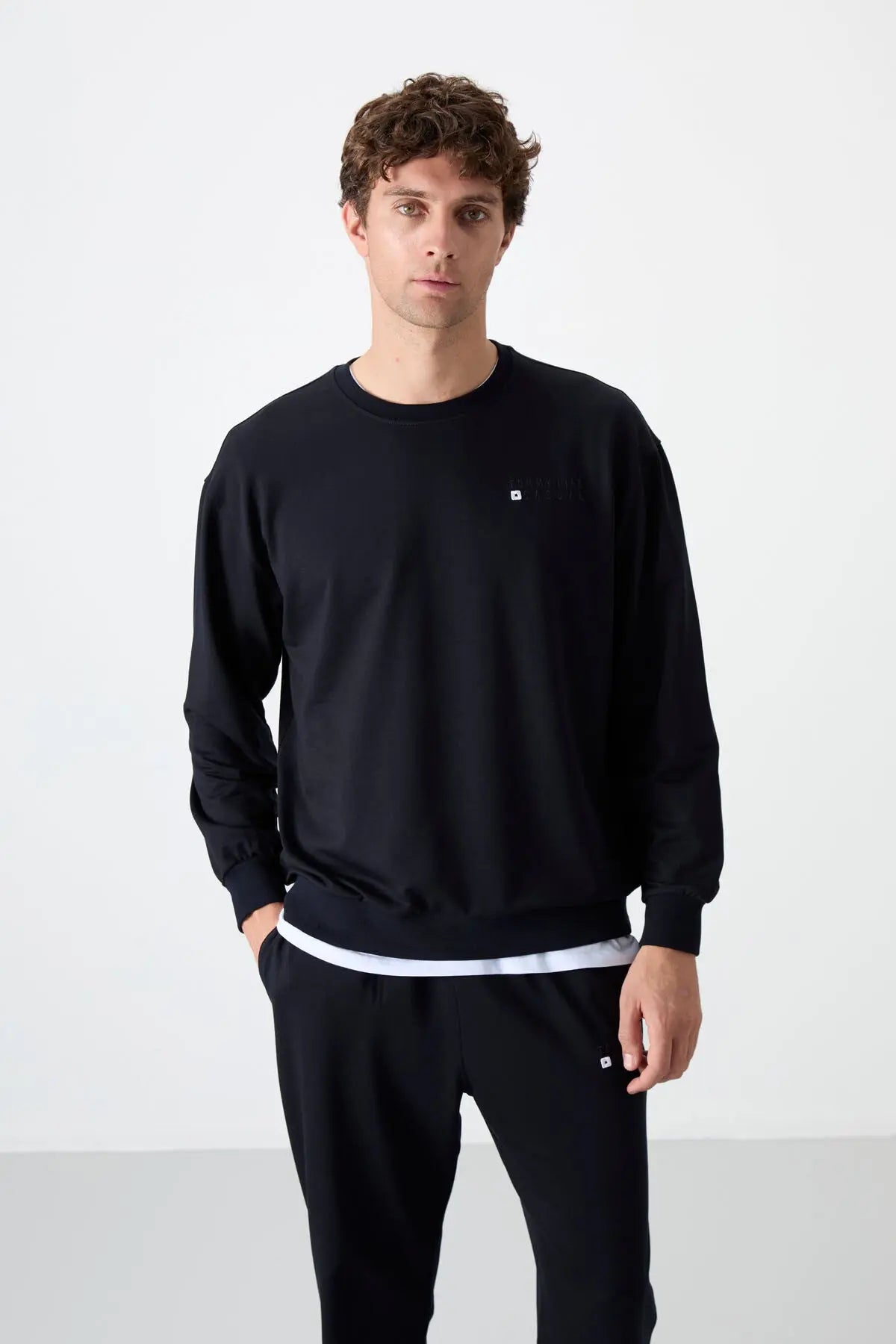 casual o yaka lastik paça erkek oversize eşofman takimi - 85120 - Justyol