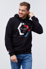 geometrik baskili standart kalip kapüşonlu erkek sweatshirt - 87870