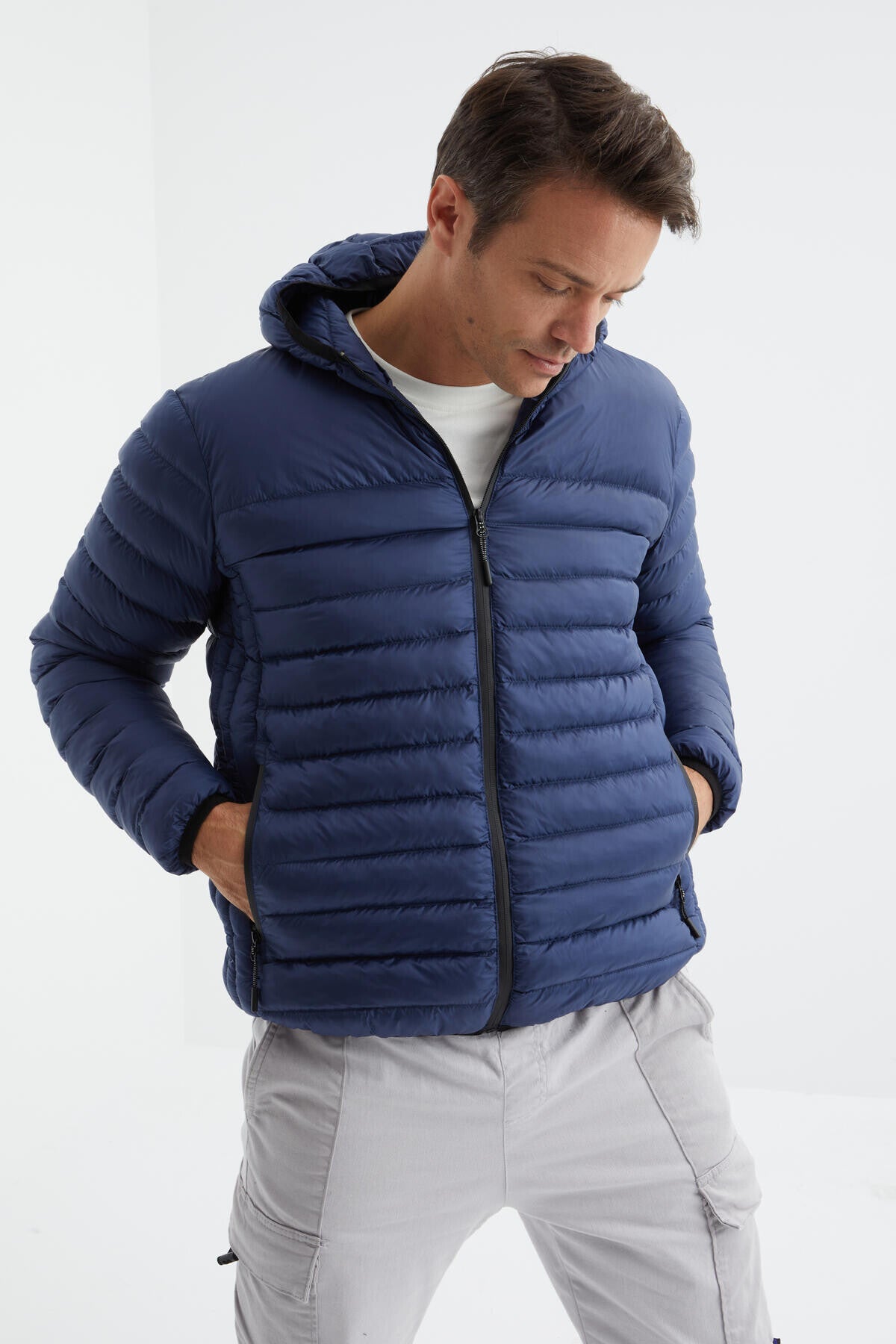 fermuarli standart kalip soğuğa dayanikli erkek şişme mont - 88167 - Justyol