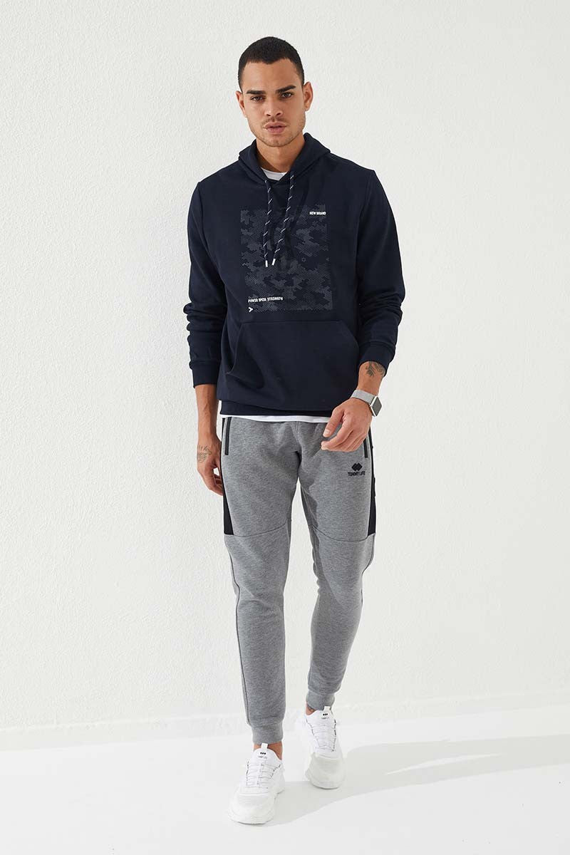 kamuflaj desen baskili standart kalip kapüşonlu erkek sweatshirt - 87884