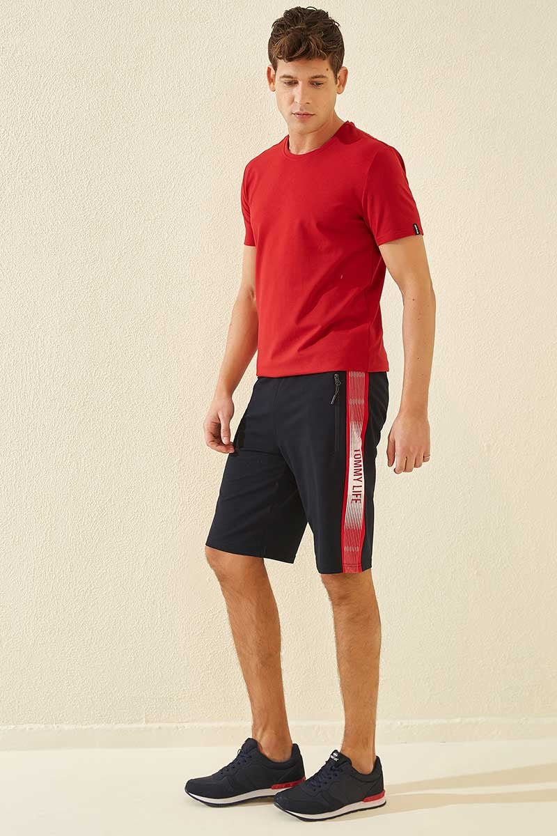 <tc>Short homme bleu marine et rouge avec imprimé latéral, coupe standard - 81143</tc>