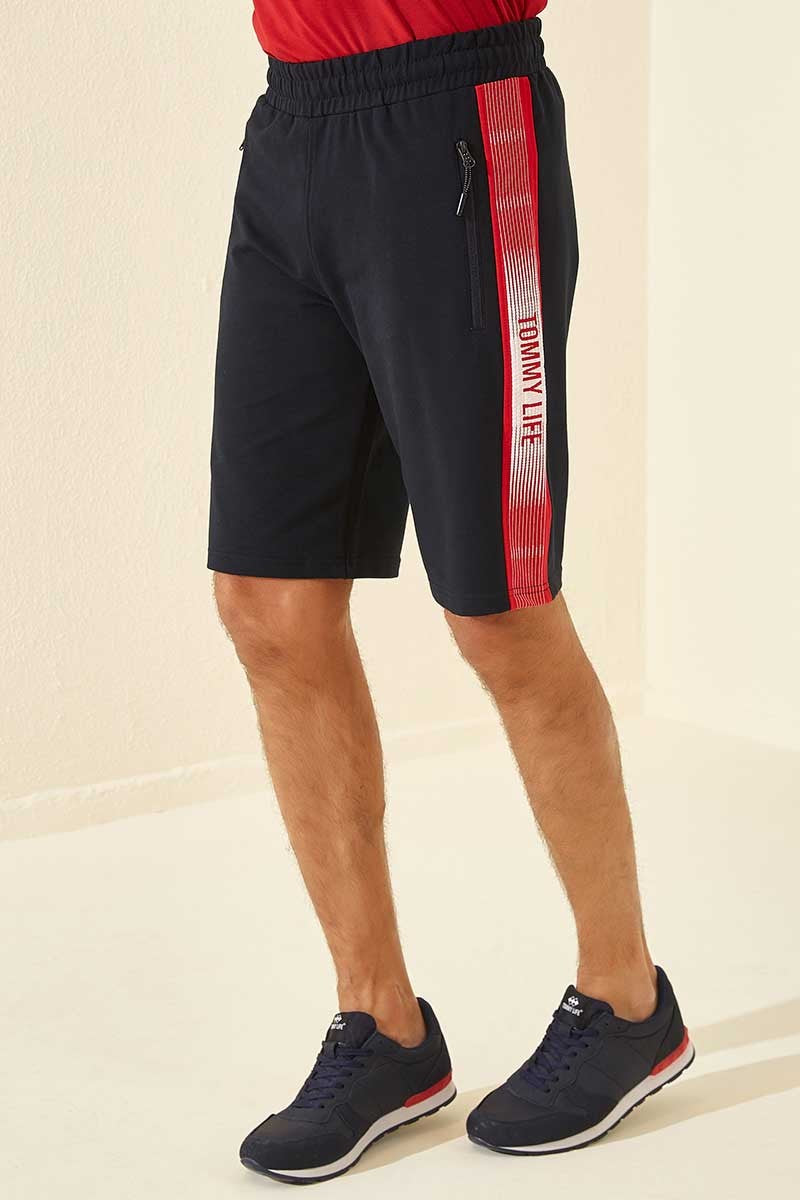 <tc>Short homme bleu marine et rouge avec imprimé latéral, coupe standard - 81143</tc>