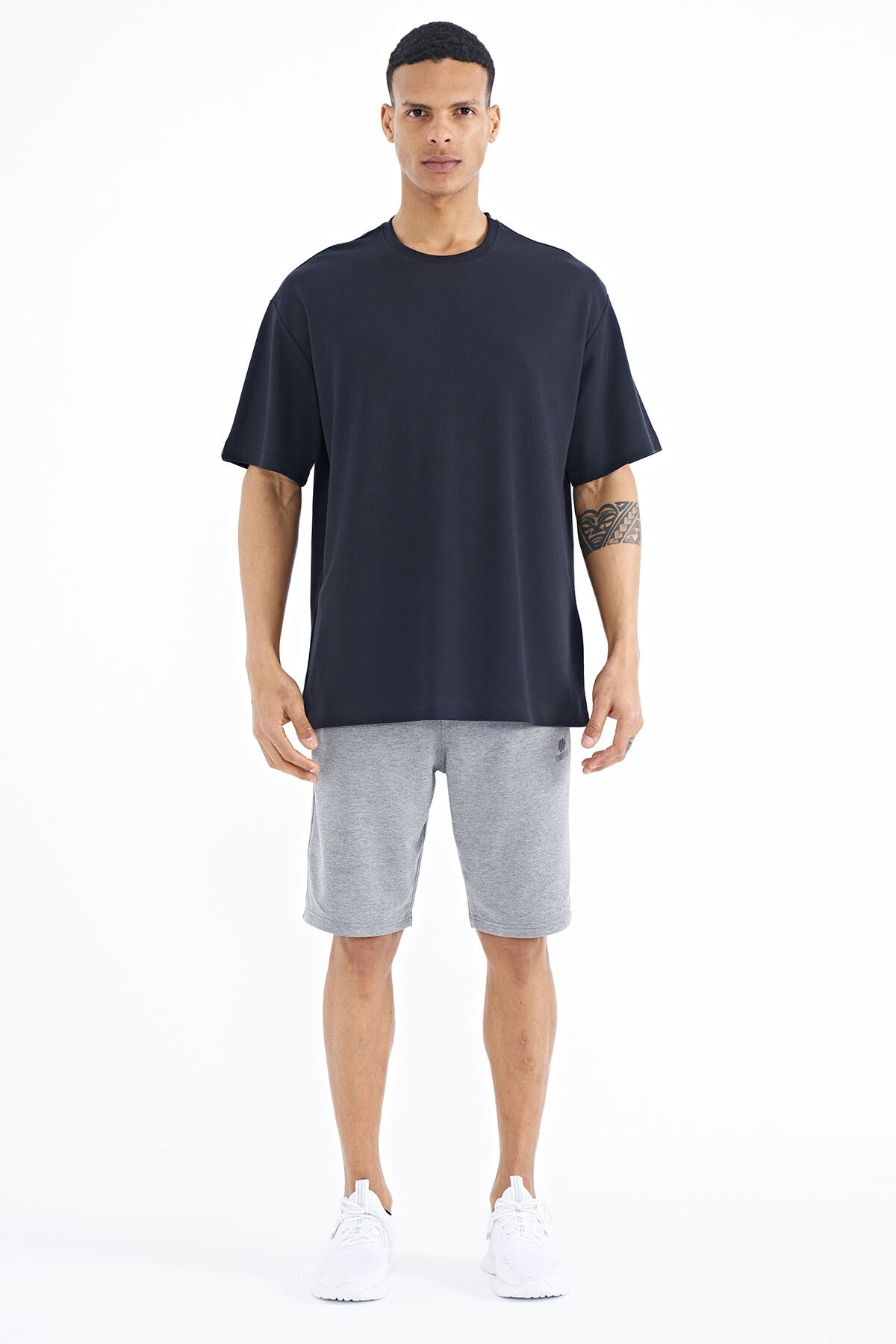 kol arma detayli basic oversize erkek t-shirt - 88193