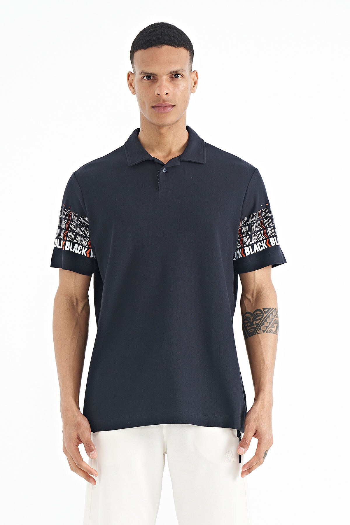 kol baski detayli polo yaka standart form erkek t-shirt - 88240