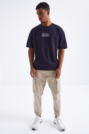 mars yazi nakişli o yaka erkek oversize t-shirt - 88104 JMen