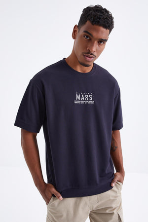 mars yazi nakişli o yaka erkek oversize t-shirt - 88104 JMen