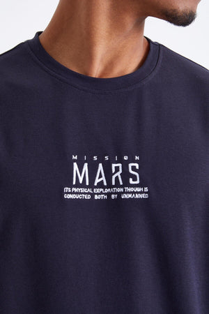 mars yazi nakişli o yaka erkek oversize t-shirt - 88104 JMen