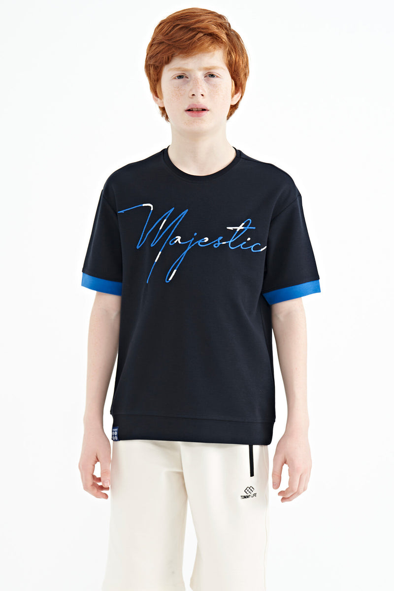 T-shirt Garçon Oversize Col Rond avec Broderie Texte
