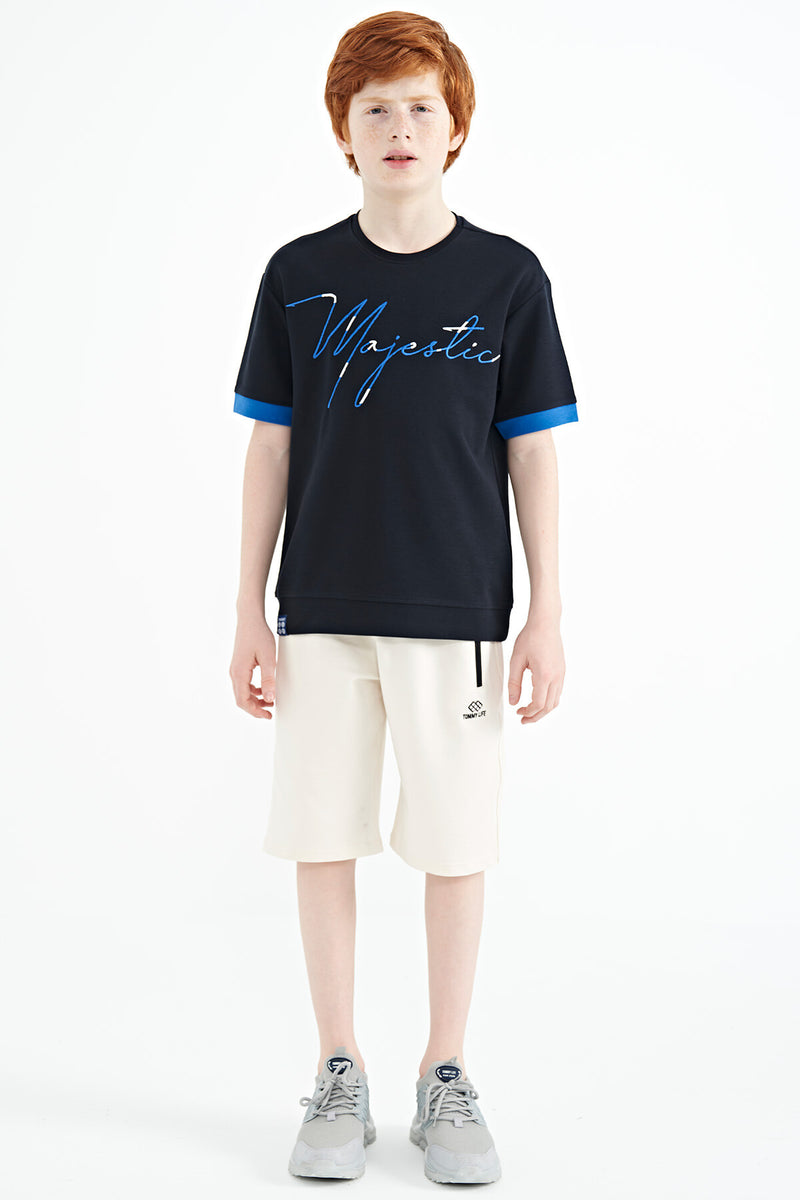 T-shirt Garçon Oversize Col Rond avec Broderie Texte