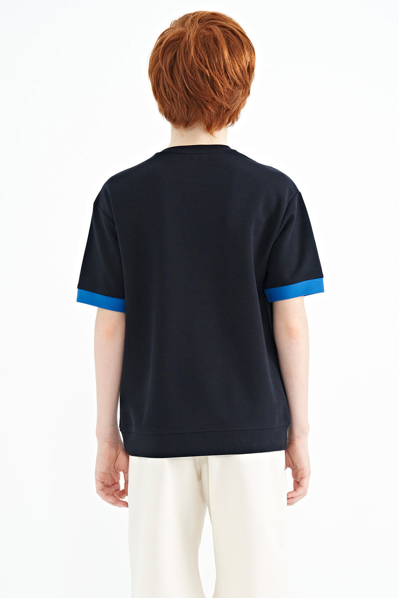 T-shirt Garçon Oversize Col Rond avec Broderie Texte
