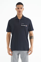 yazi baskili standart form polo yaka erkek t-shirt - 88236