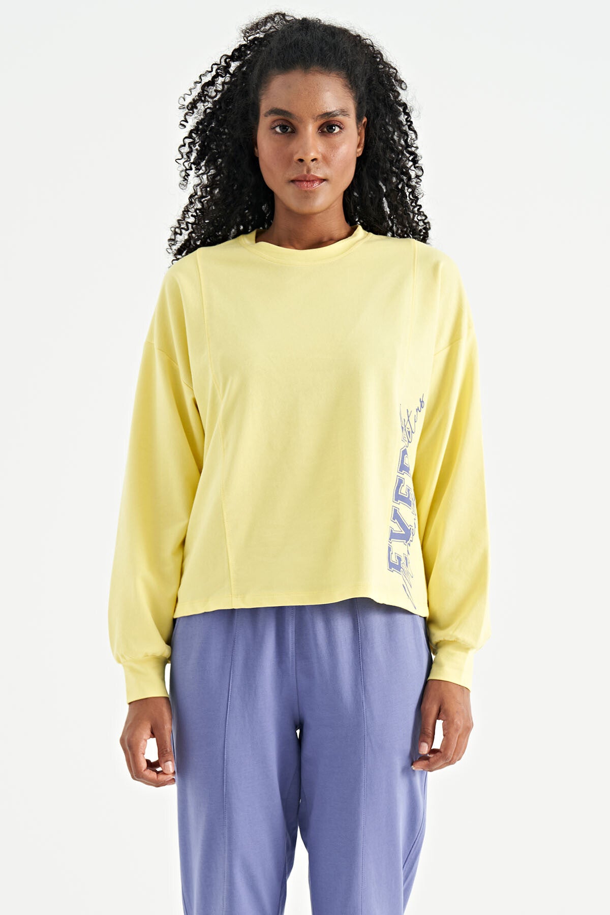 nakiş detayli balon kol crop basic kadin sweatshirt - 02118