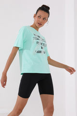 deforme yazi baskili o yaka kadin oversize t-shirt - 97133