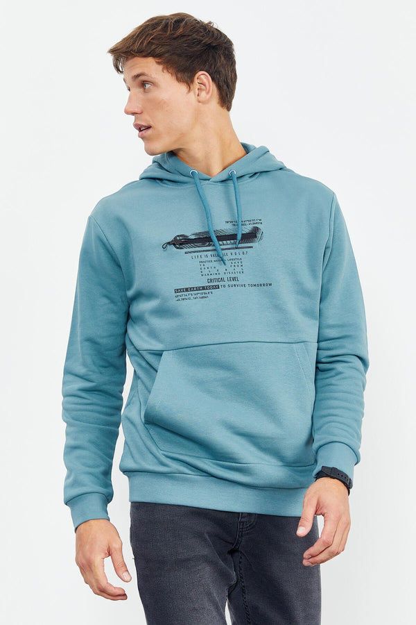 baskili kapüşonlu kanguru cep rahat form erkek sweatshirt - 88019