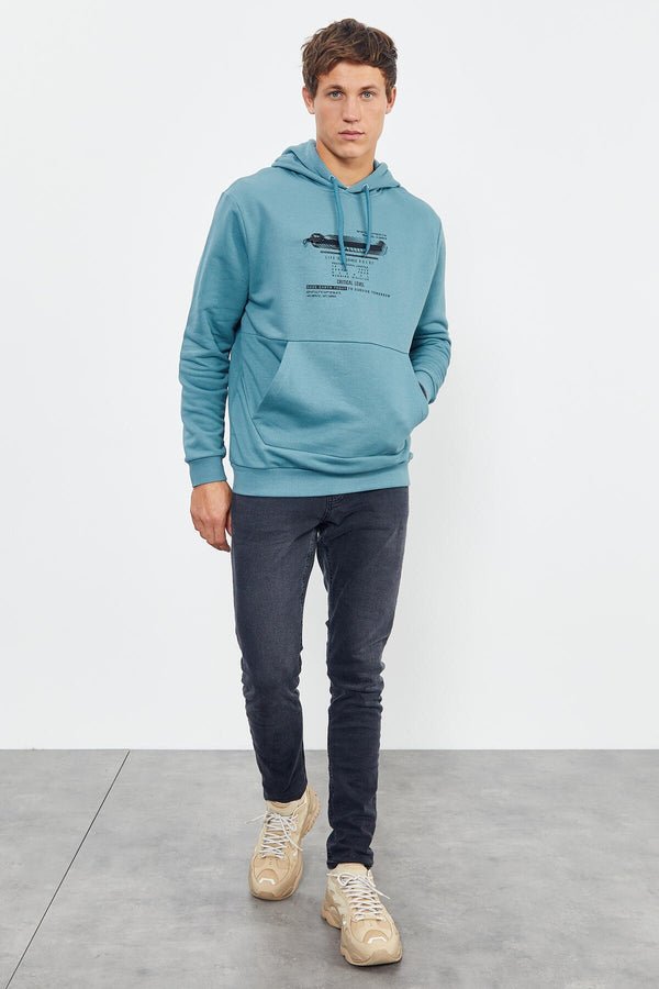 baskili kapüşonlu kanguru cep rahat form erkek sweatshirt - 88019 - Justyol