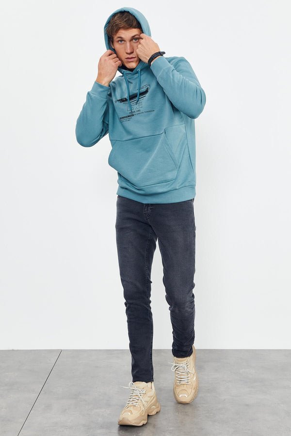 baskili kapüşonlu kanguru cep rahat form erkek sweatshirt - 88019 - Justyol