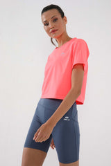 basic kisa kol standart kalip o yaka kadin crop top t-shirt - 97143