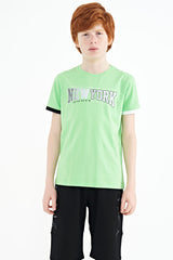 <tc>T-shirt pour garçon à col rond, coupe standard, avec imprimé de texte - 11105</tc>