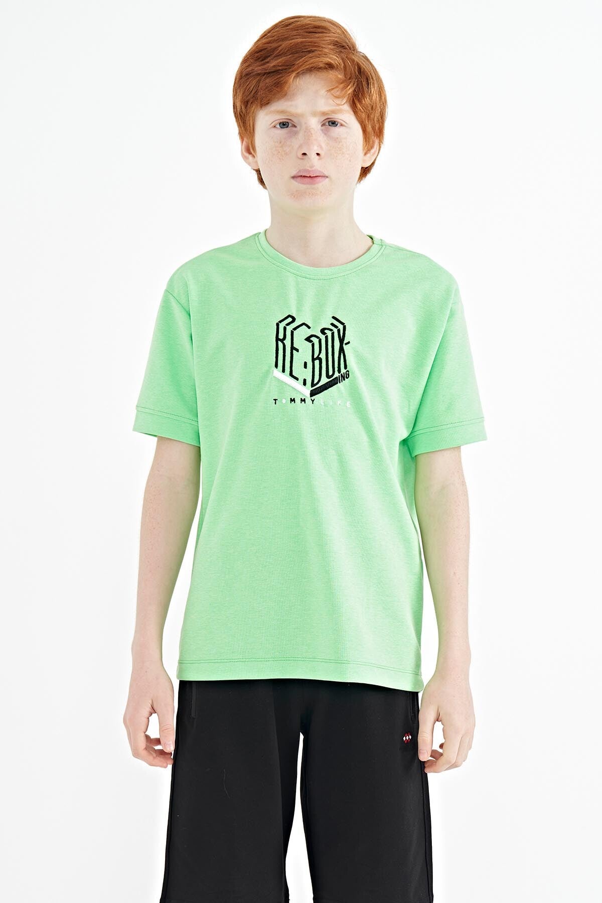 <tc>T-shirt oversize pour garçon à col rond avec broderie de texte - 11151</tc>