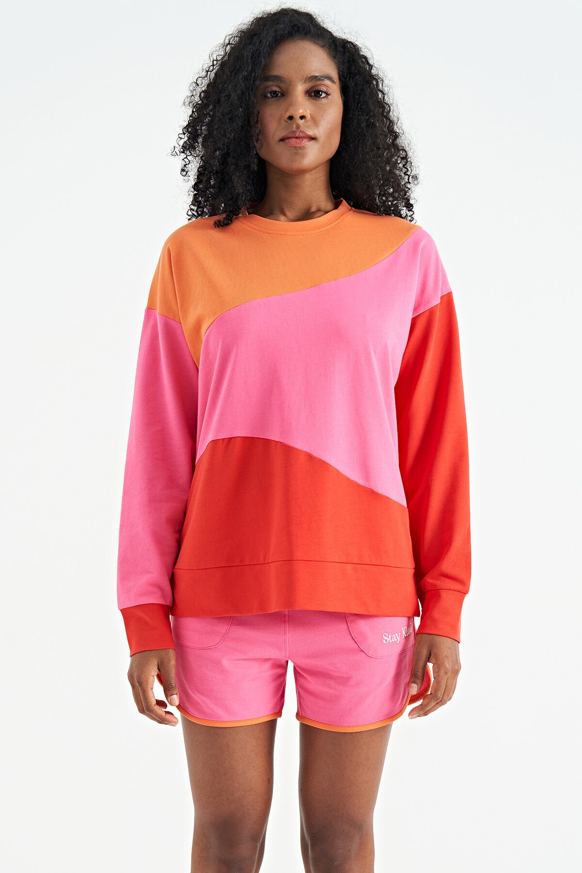 çok renkli oversize basic kadin sweatshirt - 02278