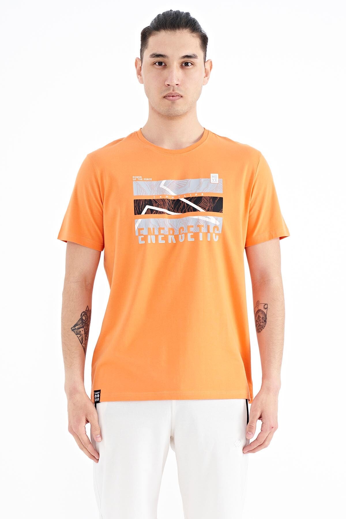 <tc>T-shirt pour homme à col rond, coupe standard, avec imprimé de texte - 88201</tc>