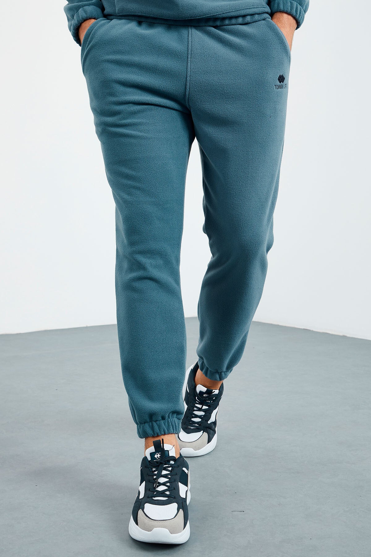 lacivert yarim fermuar dik yaka lastik paça polar erkek eşofman takimi - 85159 - Justyol