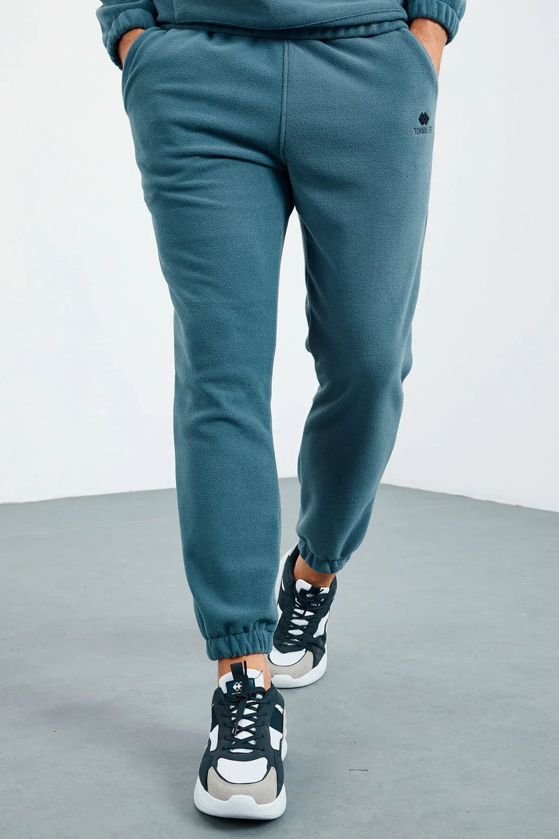 Ensemble de survêtement pour homme en polaire à demi-fermeture éclair, col montant et bas de pantalon élastiqués - 85159