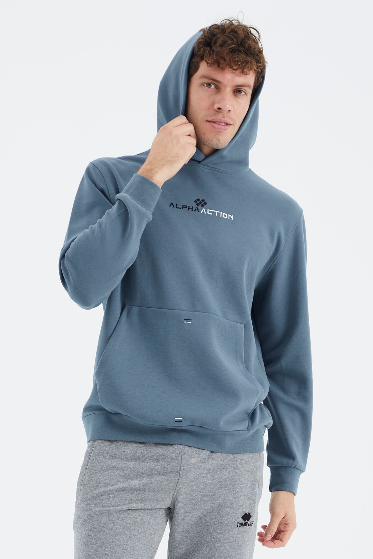 kapüşonlu kanguru cep detayli rahat kalip erkek sweatshirt - 88280