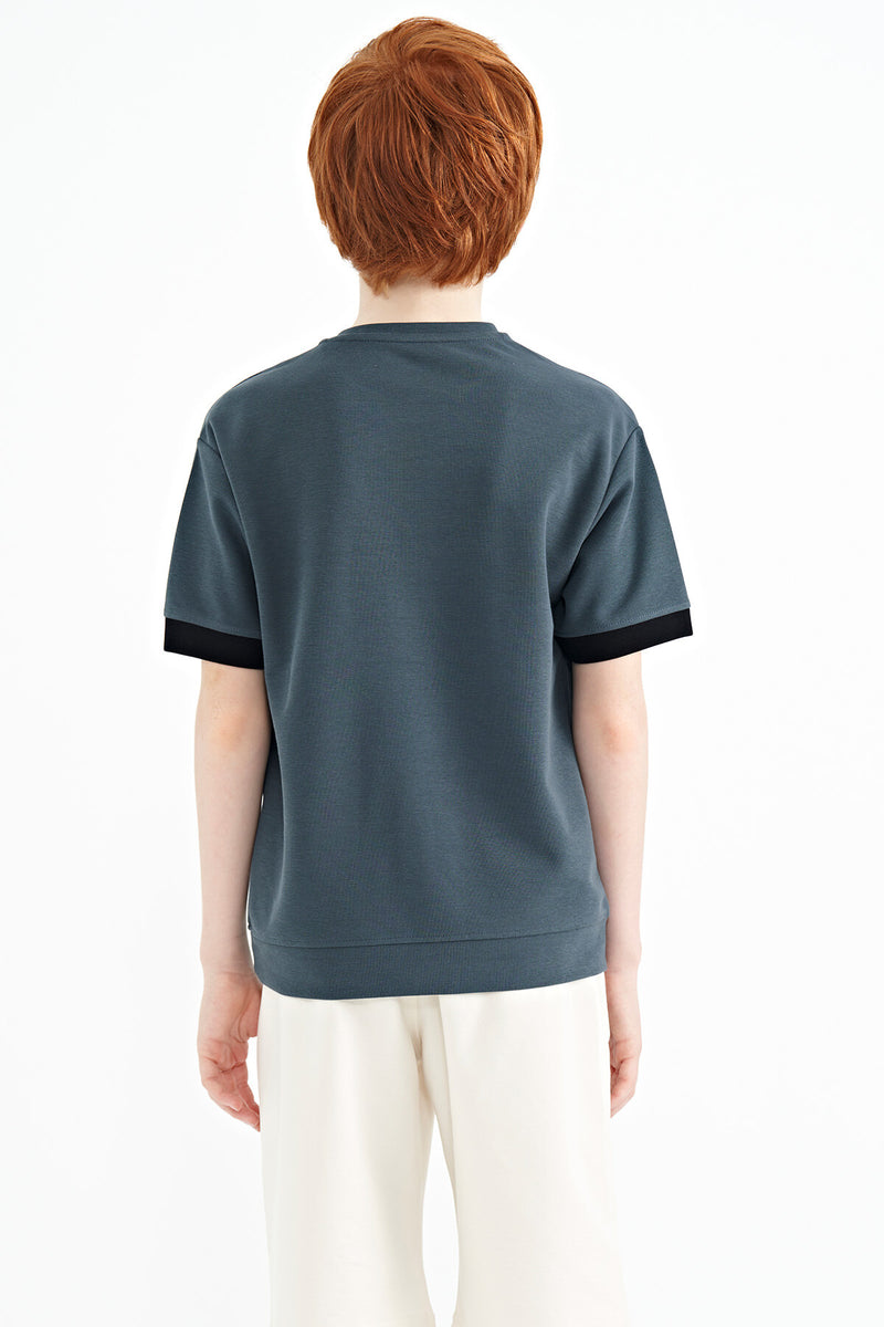 T-shirt Garçon Oversize Col Rond avec Broderie Texte