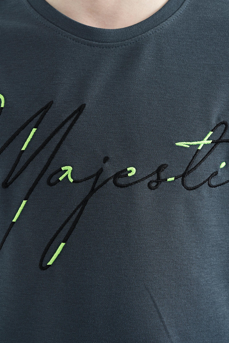 T-shirt Garçon Oversize Col Rond avec Broderie Texte