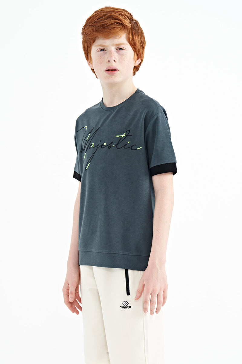 T-shirt Garçon Oversize Col Rond avec Broderie Texte