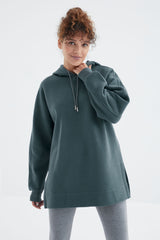 reglan kol basic kapüşonlu oversize tunik - 97242