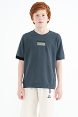 <tc>T-shirt oversize pour garçon à col rond avec broderie de texte - 11146</tc>