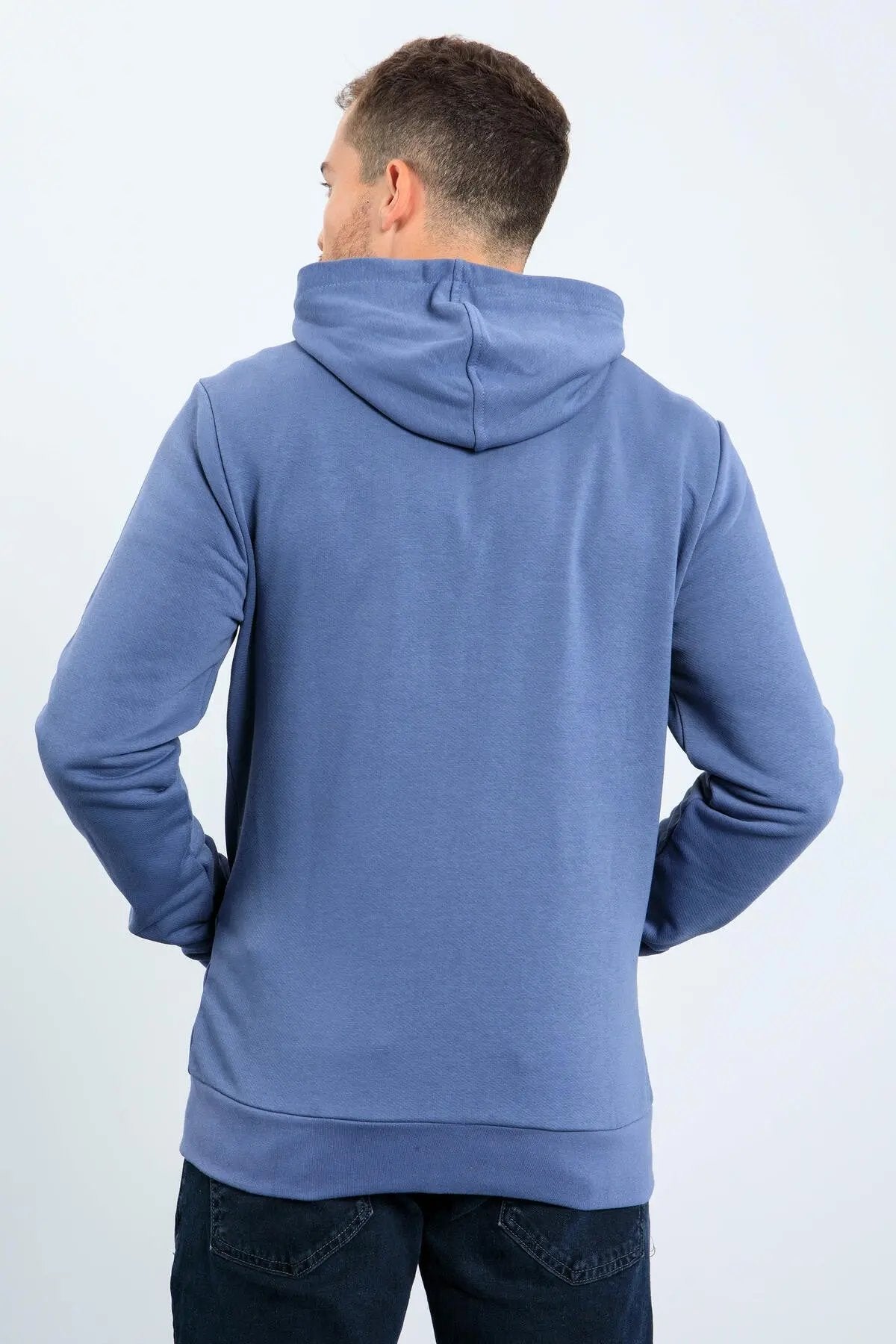 basic kapüşonlu rahat form nakiş detayli fermuarli erkek sweatshirt - 88035 - Justyol