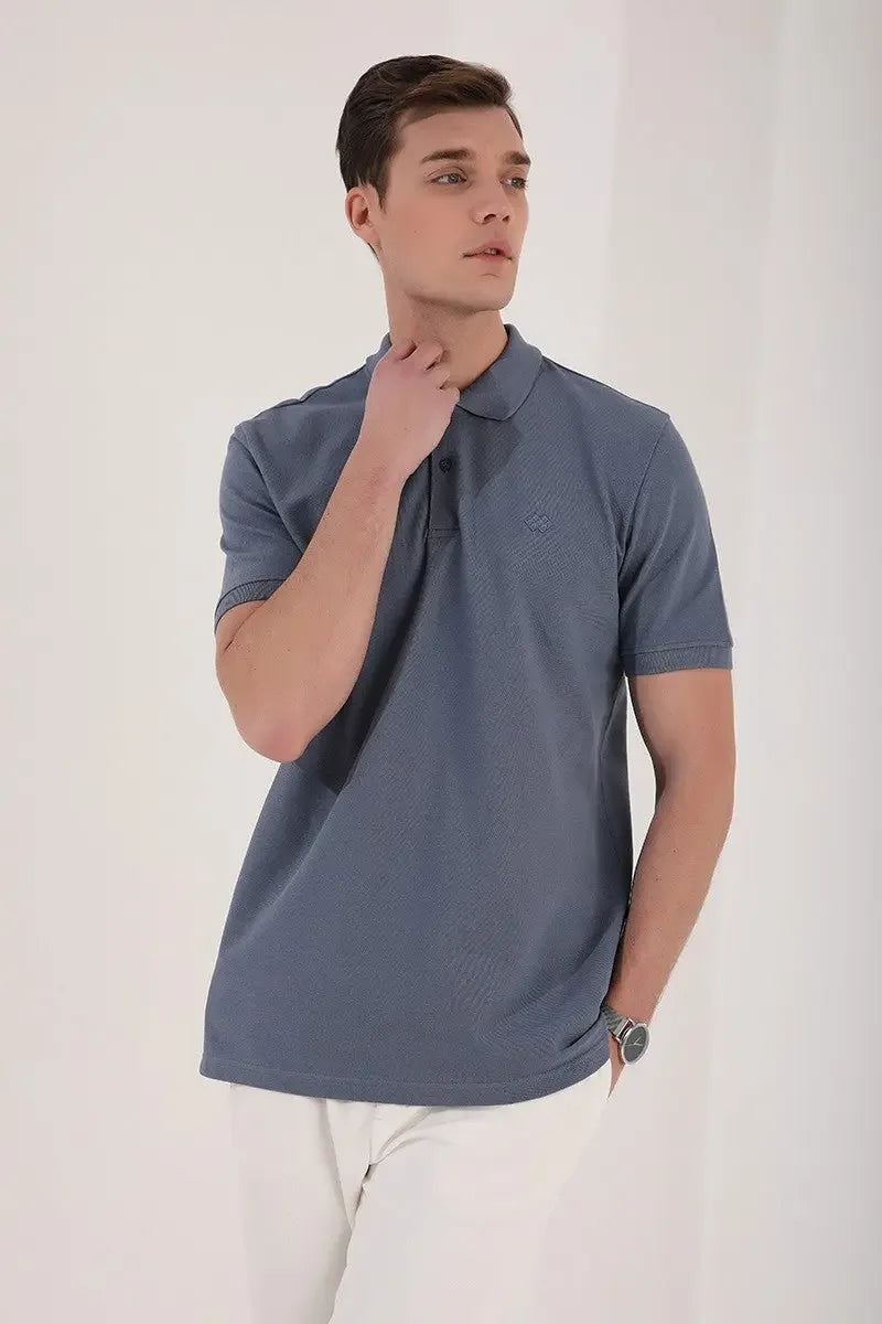 Polo homme en maille avec logo col polo coupe standard- 87748 - Justyol