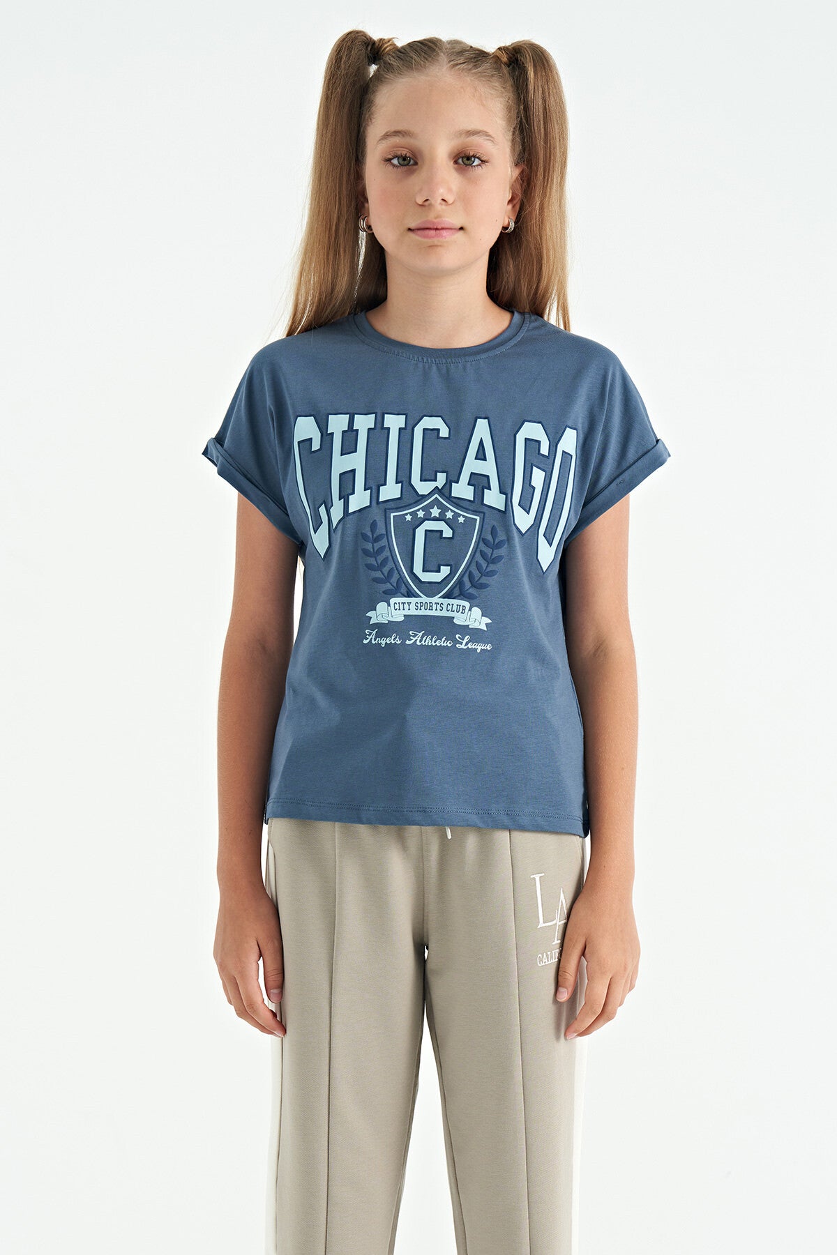 <tc>T-shirt fille à col rond, épaules tombantes, coupe confortable, manches courtes - 75128</tc>