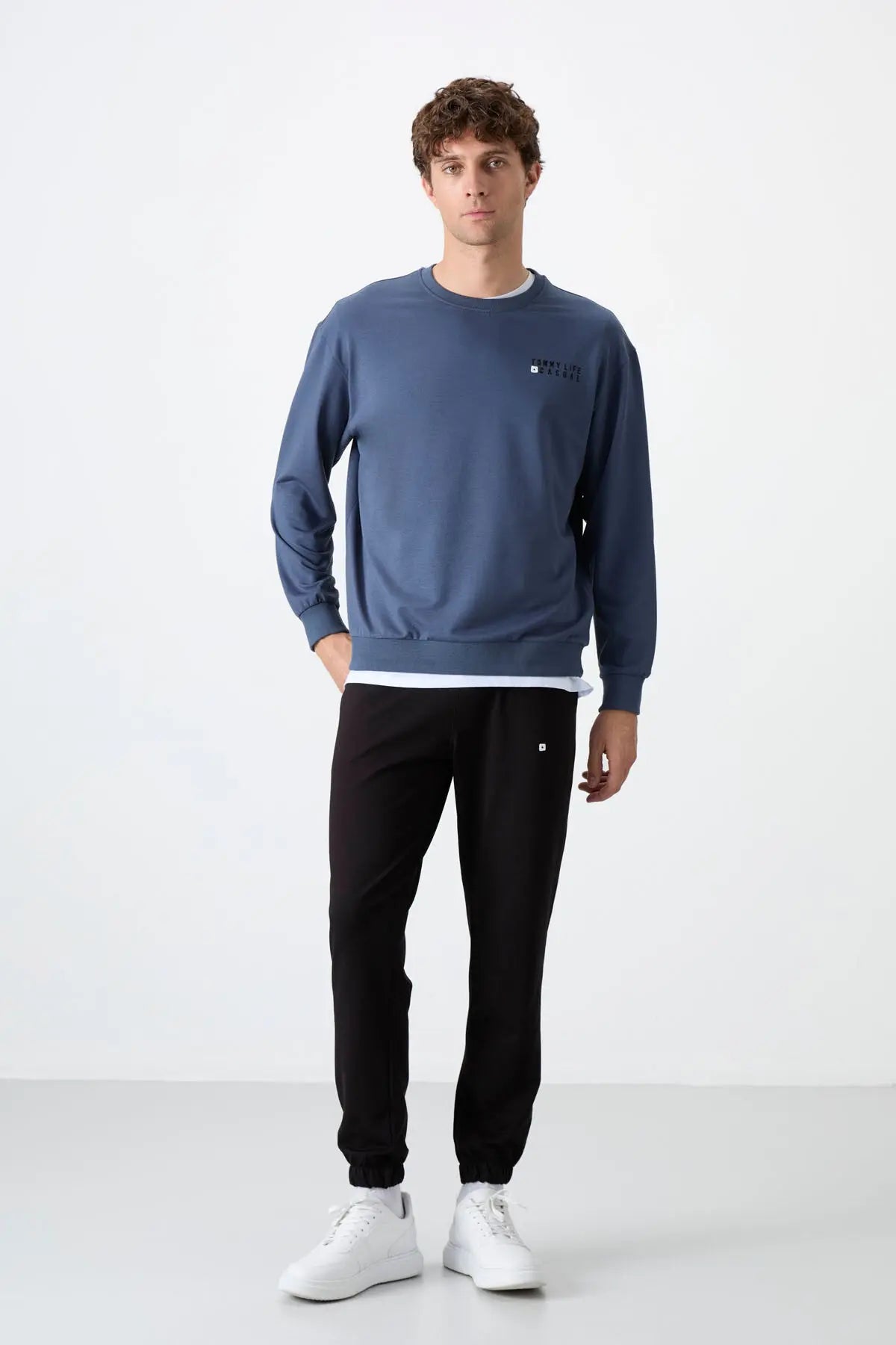 casual o yaka lastik paça erkek oversize eşofman takimi - 85120 - Justyol