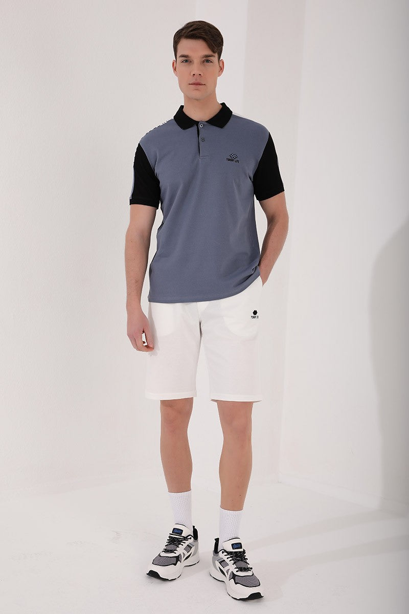 <tc> Polo à col montant pour homme avec impression sur une épaule, coupe standard - 87940</tc>