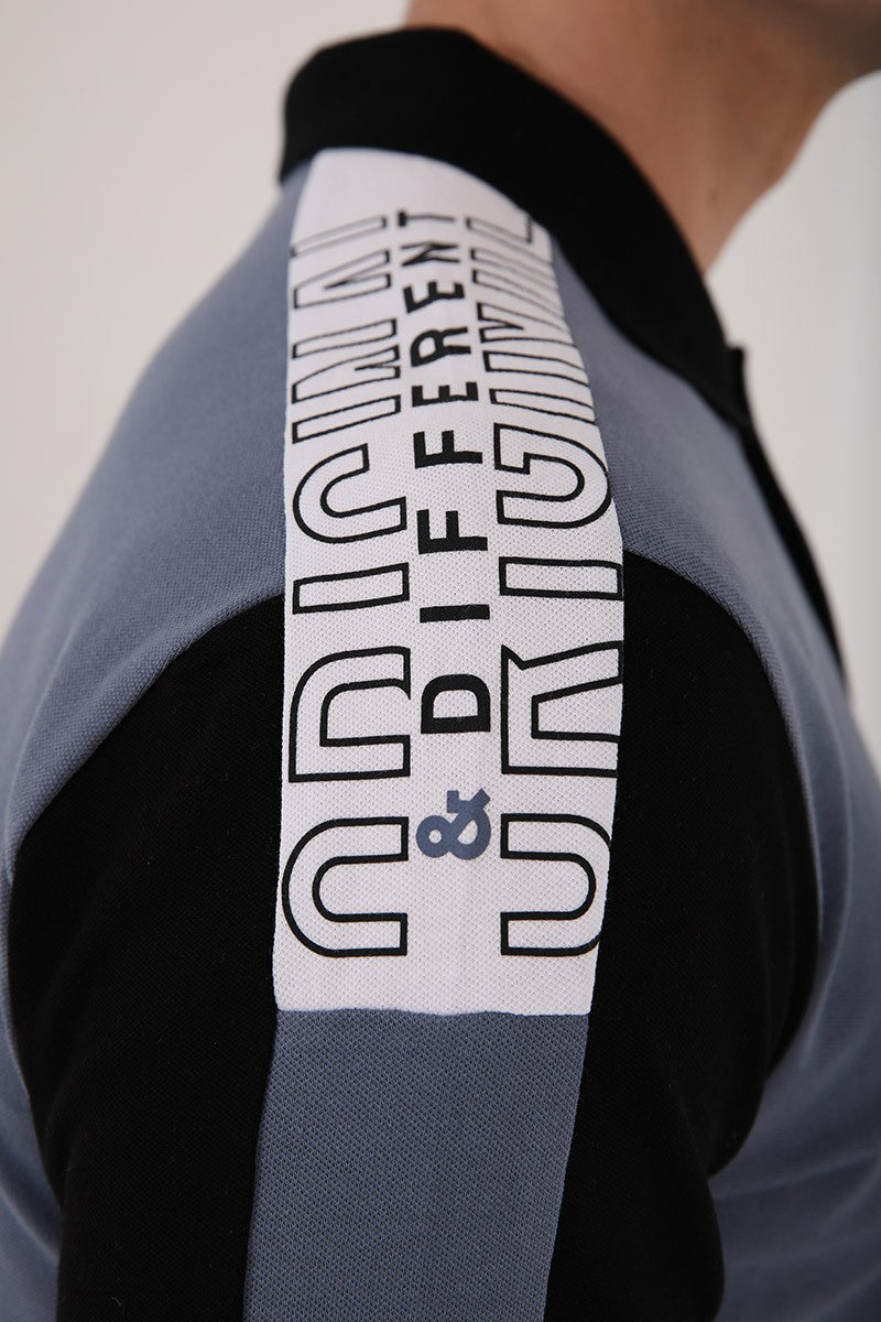 tek omuz yazi baskili standart kalip polo yaka erkek t-shirt - 87940 JMen