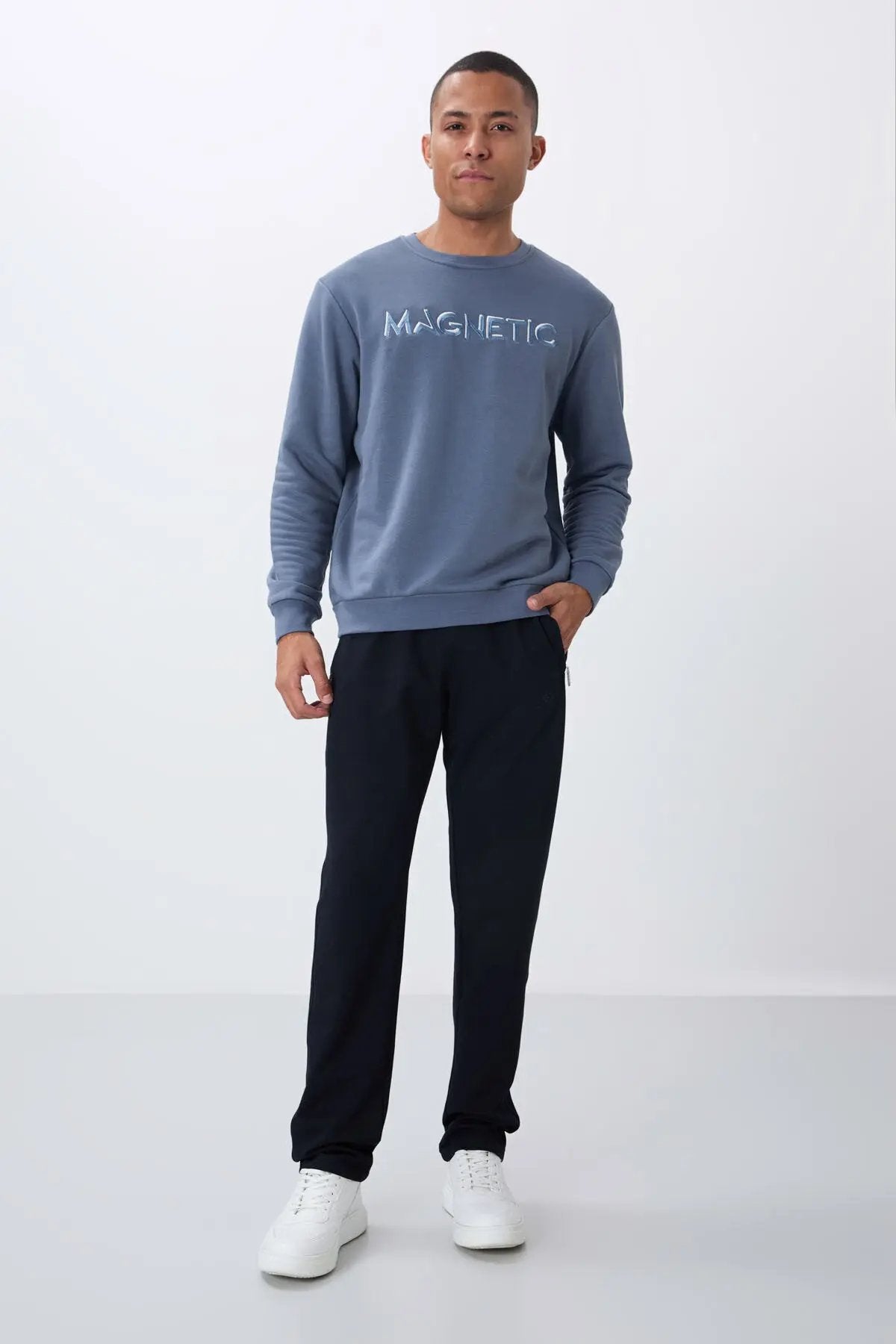 yazi nakişli o yaka rahat form erkek sweatshirt - 88020 - Justyol