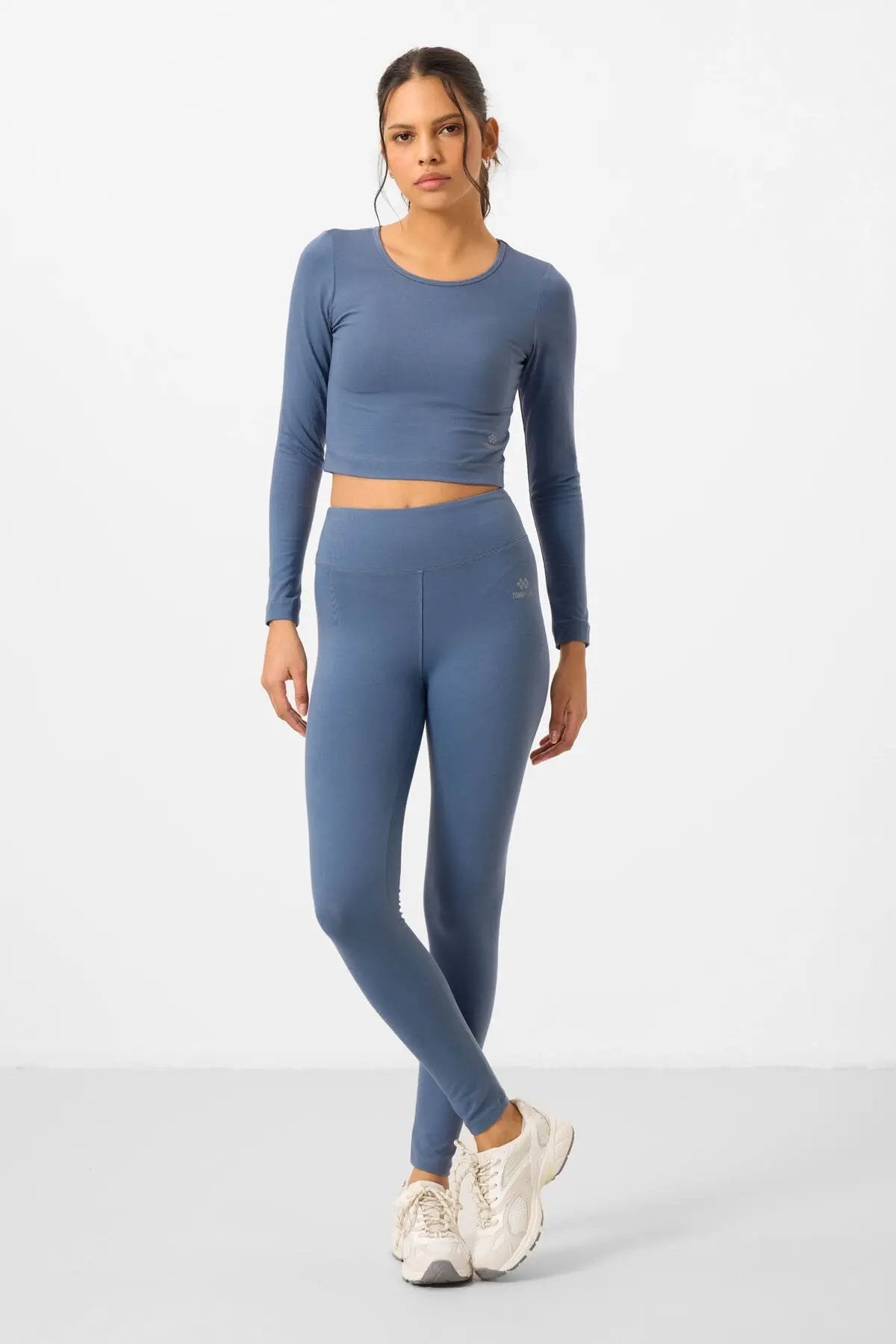 yüksek bel uzun kollu slim fit crop top kadin tayt takim - 95286 - Justyol
