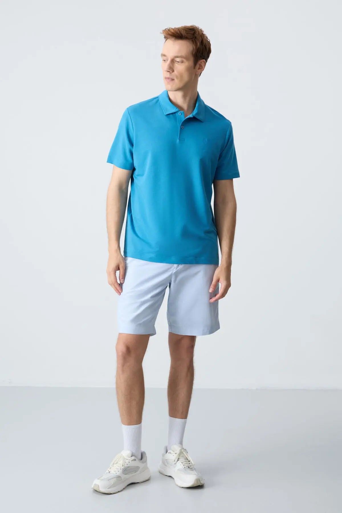 basic göğüs logolu standart kalip triko polo yaka erkek t-shirt - 87768 - Justyol