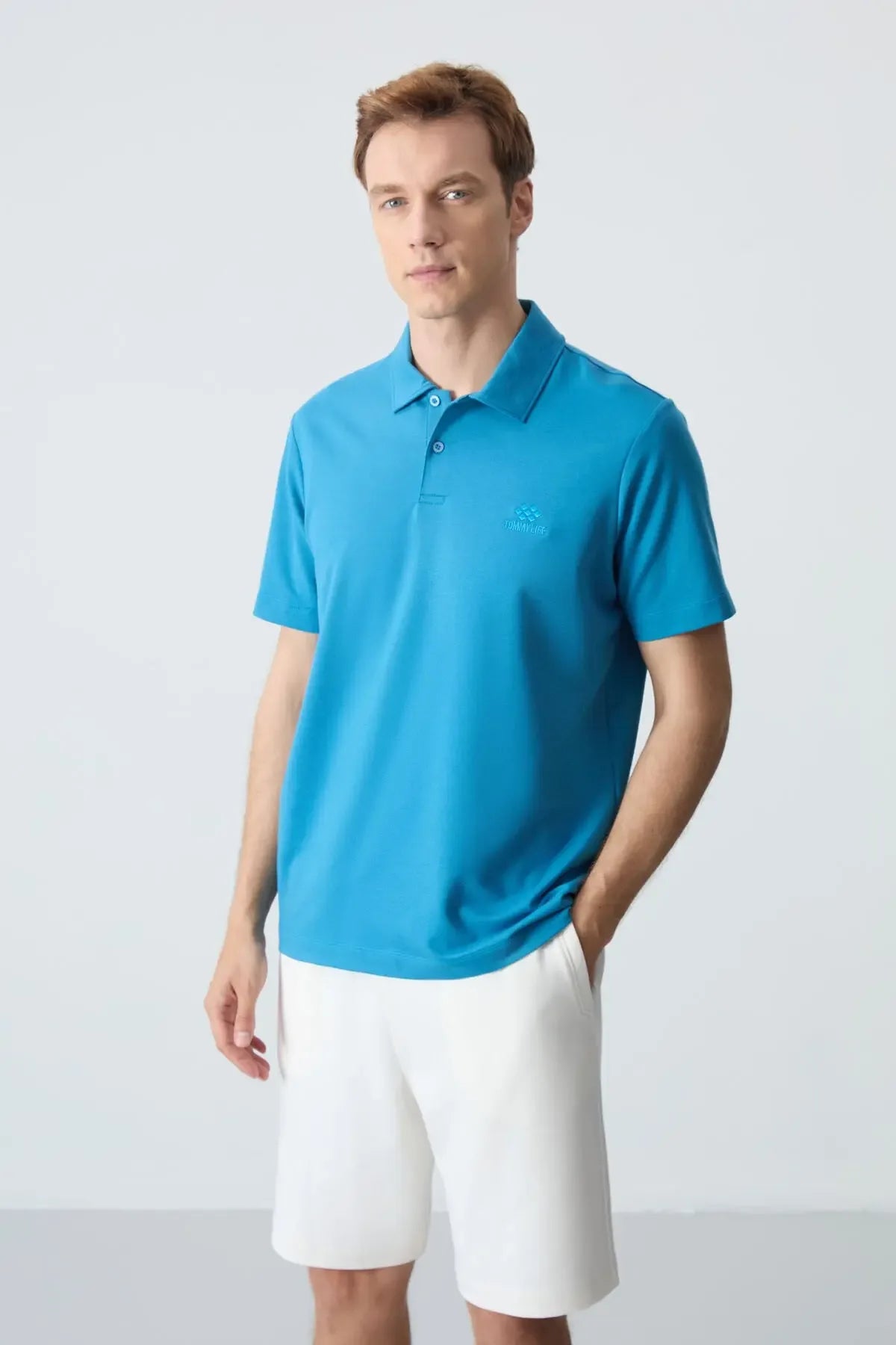 Polo homme en maille avec logo col polo coupe standard- 87748 - Justyol