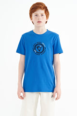 <tc>T-shirt pour garçon à col rond, coupe standard, avec détails de broderie - 11115</tc>