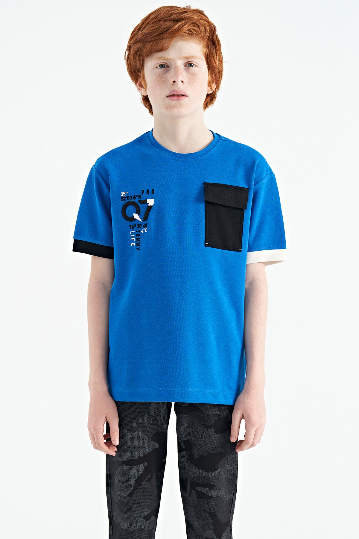 <tc>T-shirt oversize pour garçon à col rond, avec détails de poche - 11152</tc>