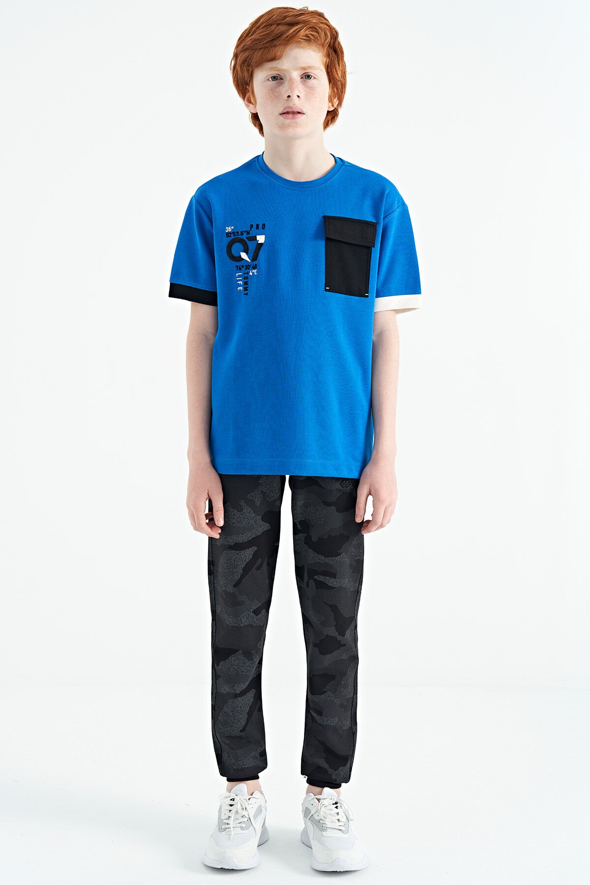 <tc>T-shirt oversize pour garçon à col rond, avec détails de poche - 11152</tc>