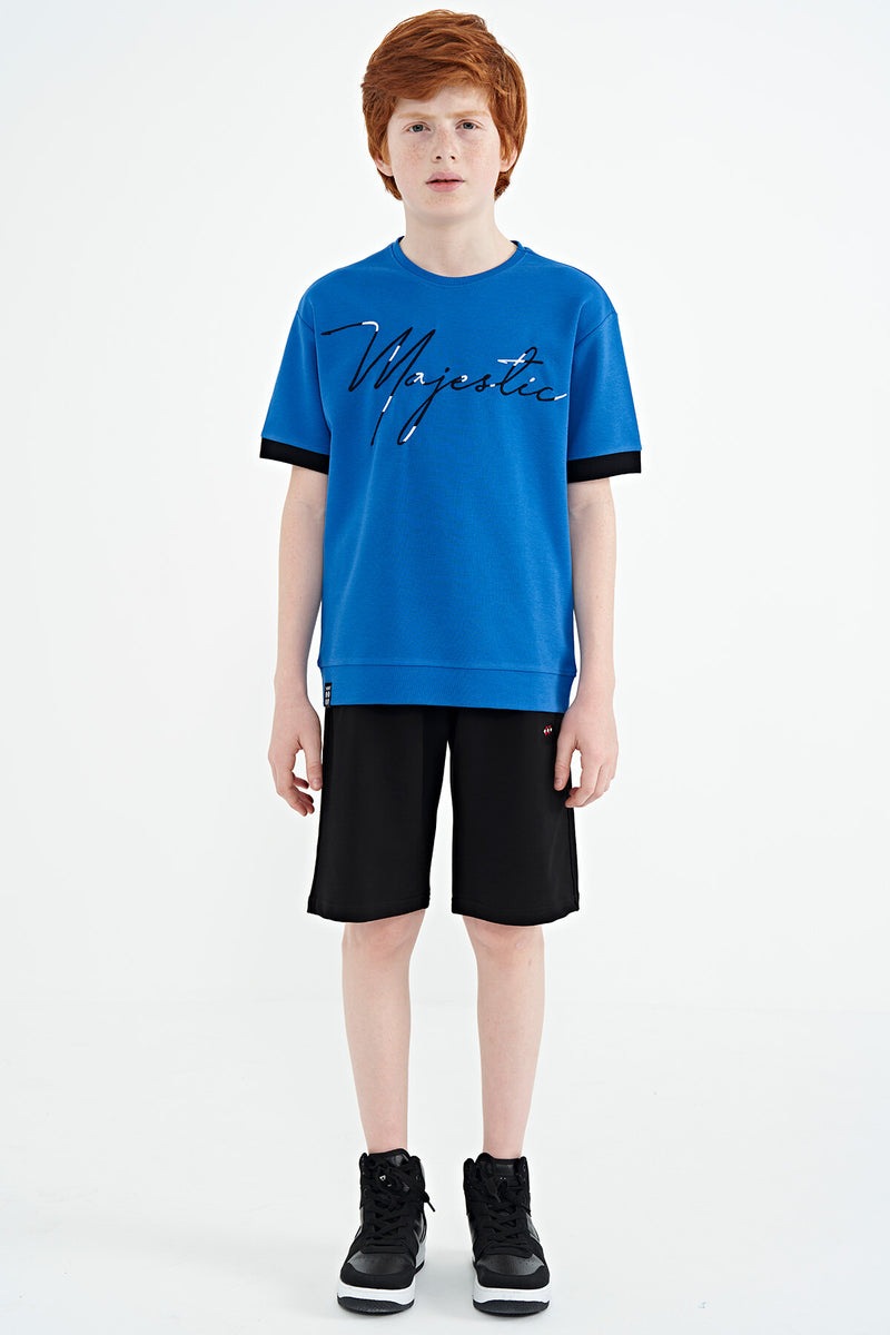 T-shirt Garçon Oversize Col Rond avec Broderie Texte