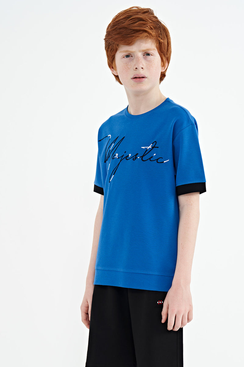 T-shirt Garçon Oversize Col Rond avec Broderie Texte
