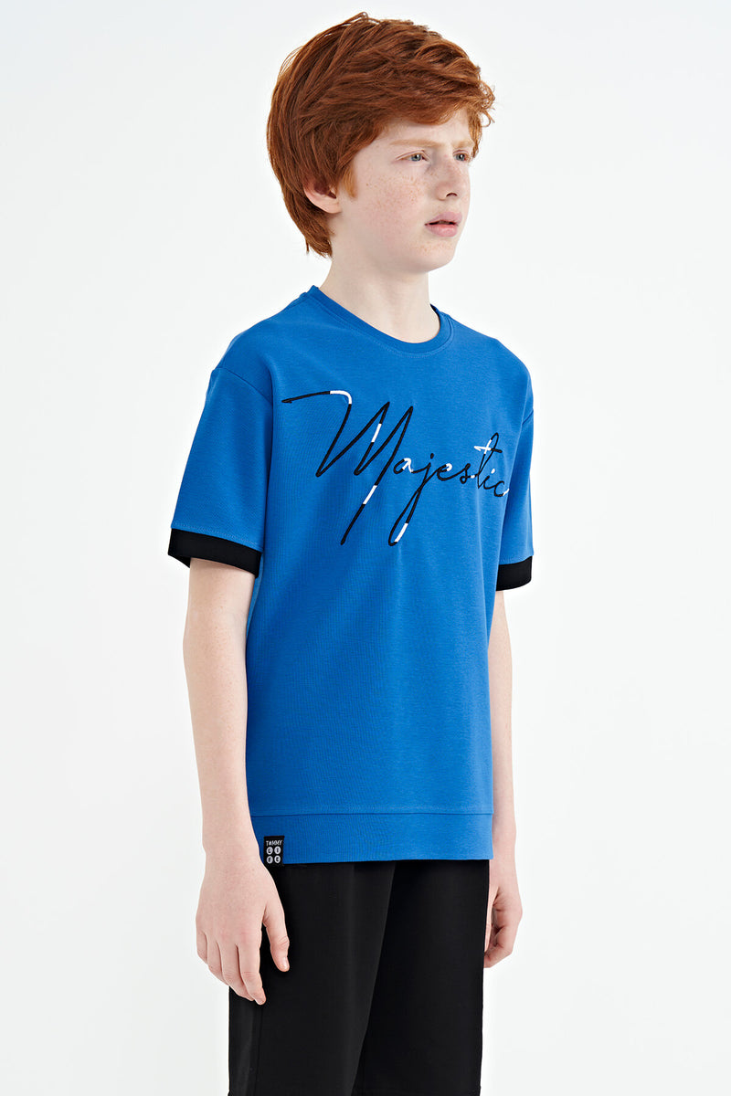 T-shirt Garçon Oversize Col Rond avec Broderie Texte