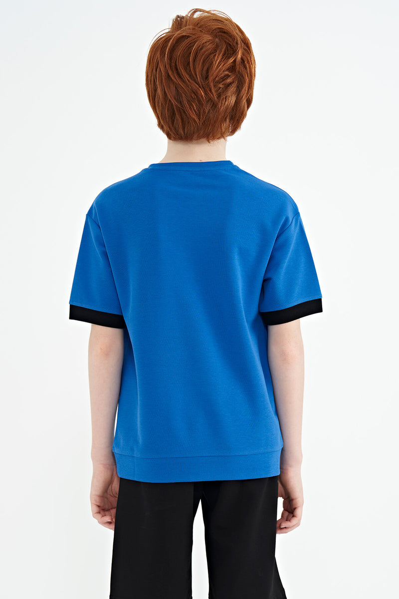 T-shirt Garçon Oversize Col Rond avec Broderie Texte